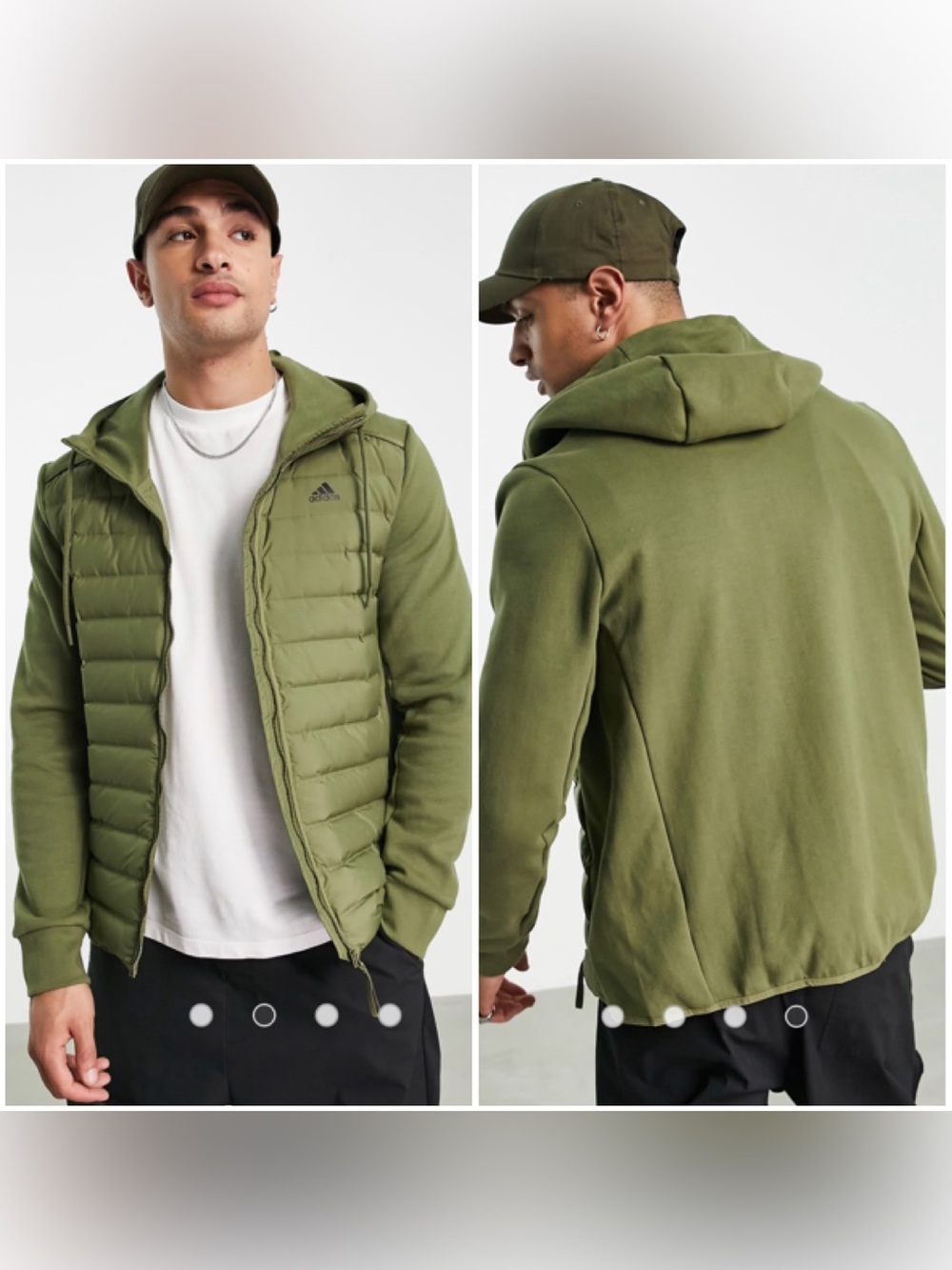 Adidas Varilite Hybrid Jacket Mens M Down Insulated Puffer Hoodie Army Green